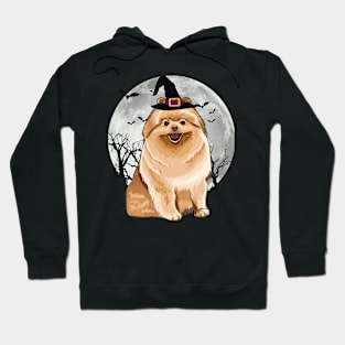 Scary Pomeranian Dog Witch Hat Halloween Hoodie